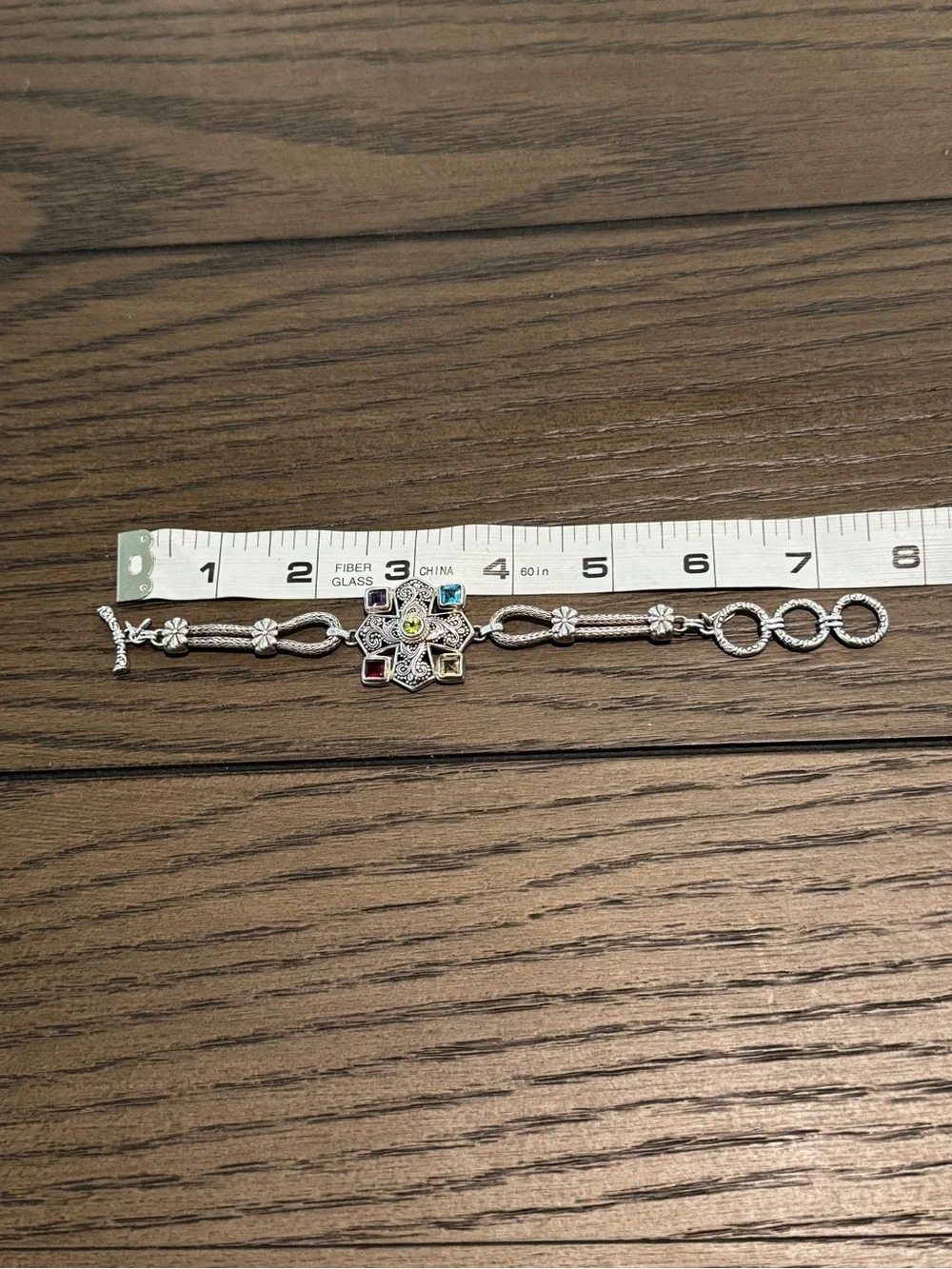 Sarda Sterling Silver Multi-Gemstone Statement Bracelet – 30.3g 7.5-8” Adj.
